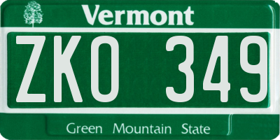 VT license plate ZKO349
