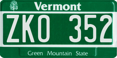 VT license plate ZKO352