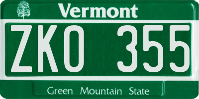 VT license plate ZKO355