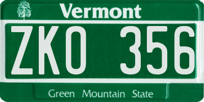VT license plate ZKO356
