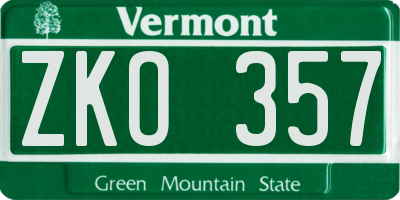 VT license plate ZKO357