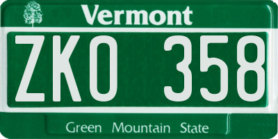 VT license plate ZKO358