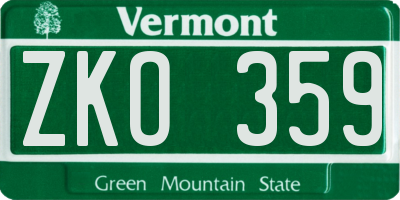 VT license plate ZKO359