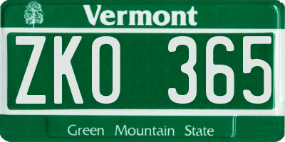 VT license plate ZKO365