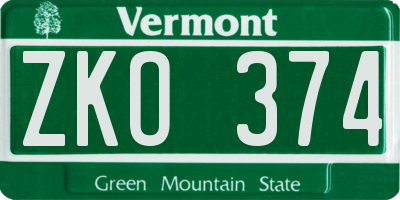 VT license plate ZKO374