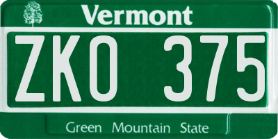 VT license plate ZKO375