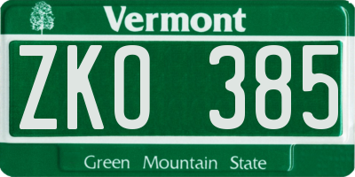 VT license plate ZKO385