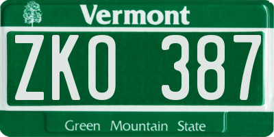 VT license plate ZKO387