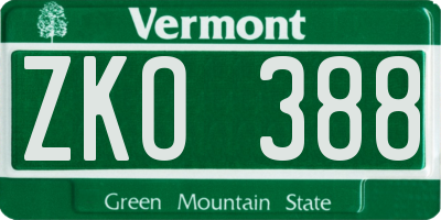 VT license plate ZKO388