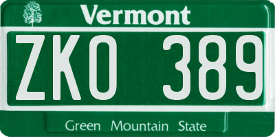 VT license plate ZKO389