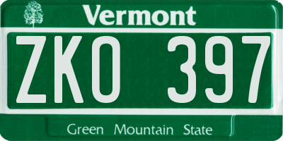 VT license plate ZKO397