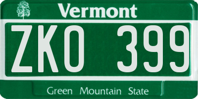 VT license plate ZKO399