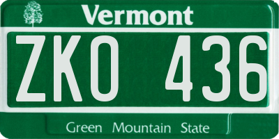 VT license plate ZKO436