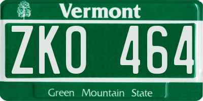 VT license plate ZKO464
