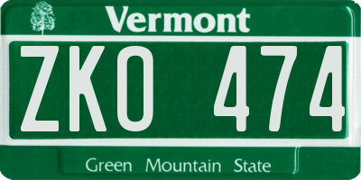 VT license plate ZKO474