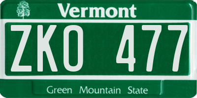 VT license plate ZKO477
