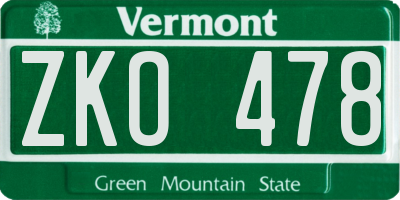 VT license plate ZKO478