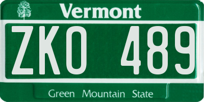 VT license plate ZKO489