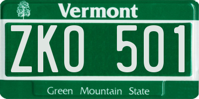 VT license plate ZKO501