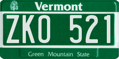 VT license plate ZKO521
