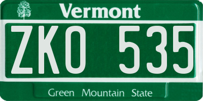 VT license plate ZKO535