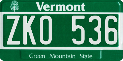 VT license plate ZKO536