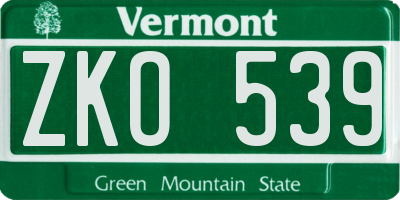 VT license plate ZKO539