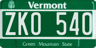 VT license plate ZKO540