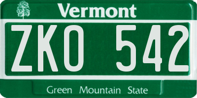 VT license plate ZKO542