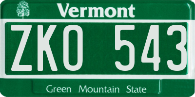 VT license plate ZKO543