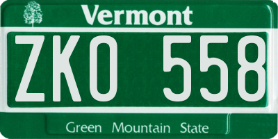 VT license plate ZKO558