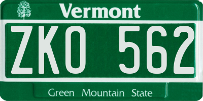 VT license plate ZKO562