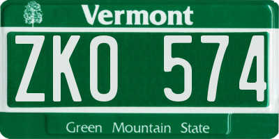 VT license plate ZKO574