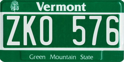 VT license plate ZKO576