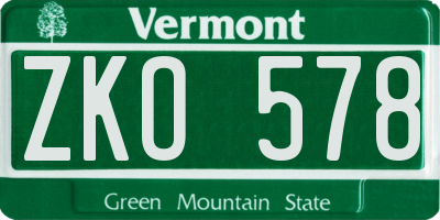 VT license plate ZKO578