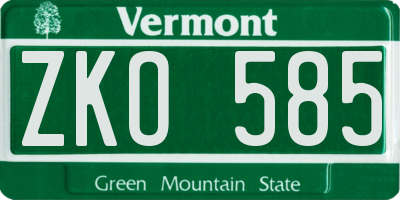 VT license plate ZKO585