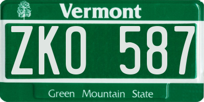 VT license plate ZKO587
