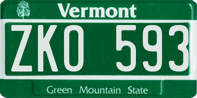 VT license plate ZKO593