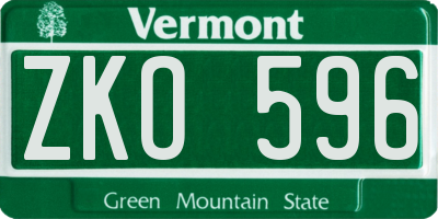VT license plate ZKO596