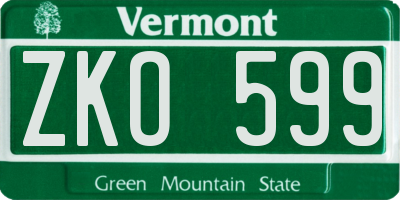 VT license plate ZKO599