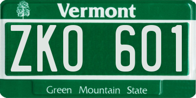 VT license plate ZKO601
