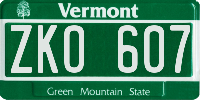 VT license plate ZKO607