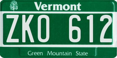 VT license plate ZKO612