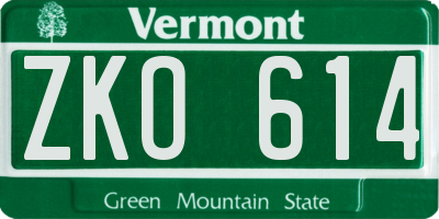 VT license plate ZKO614