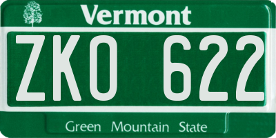 VT license plate ZKO622