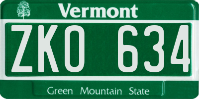 VT license plate ZKO634