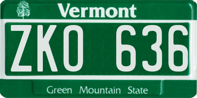 VT license plate ZKO636