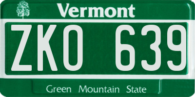 VT license plate ZKO639