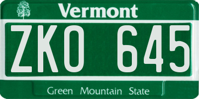 VT license plate ZKO645