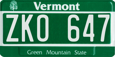 VT license plate ZKO647